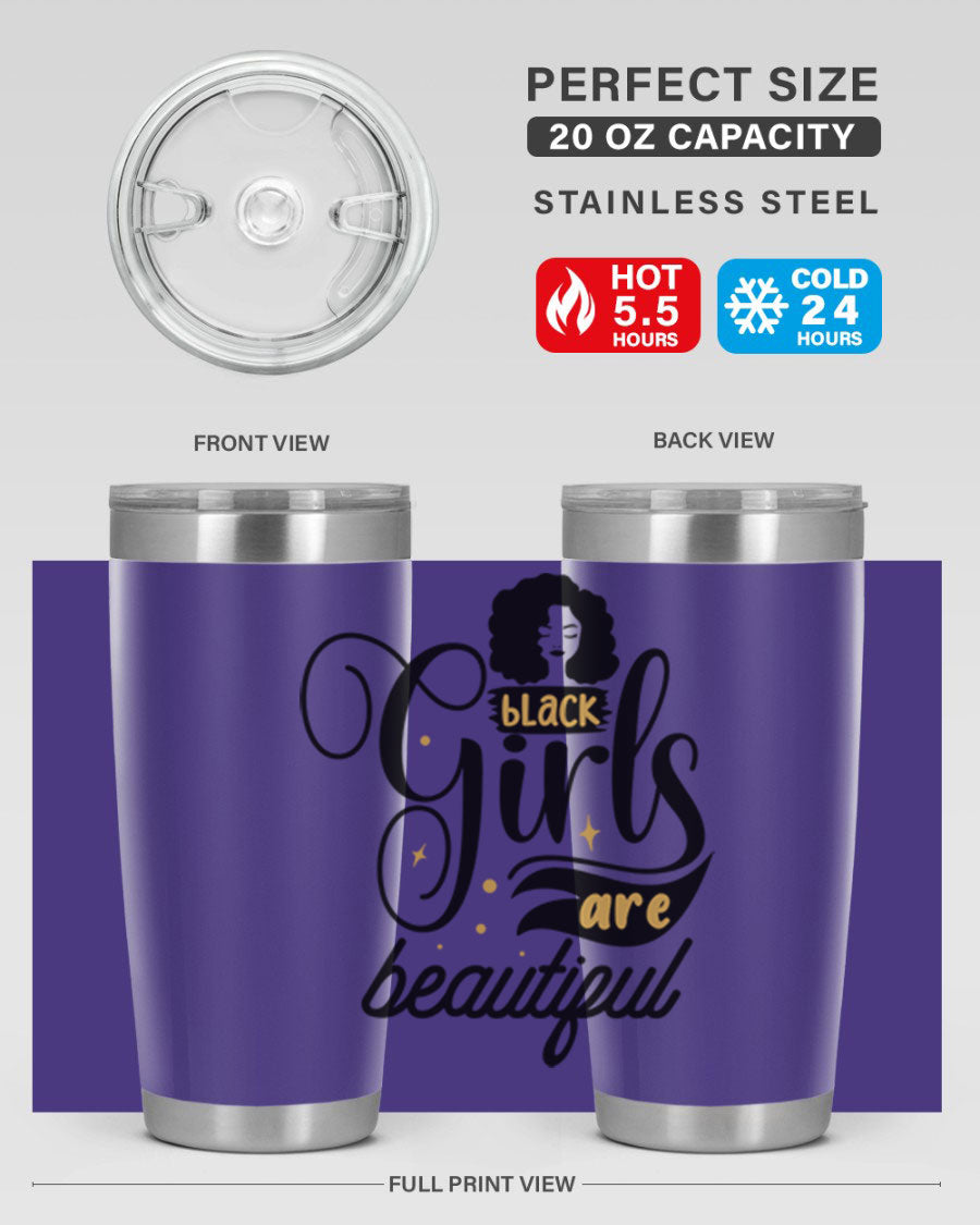 Black Girls Are Beautiful Style 58# Tumbler in stainless steel with vibrant design, perfect for hot and cold beverages.
