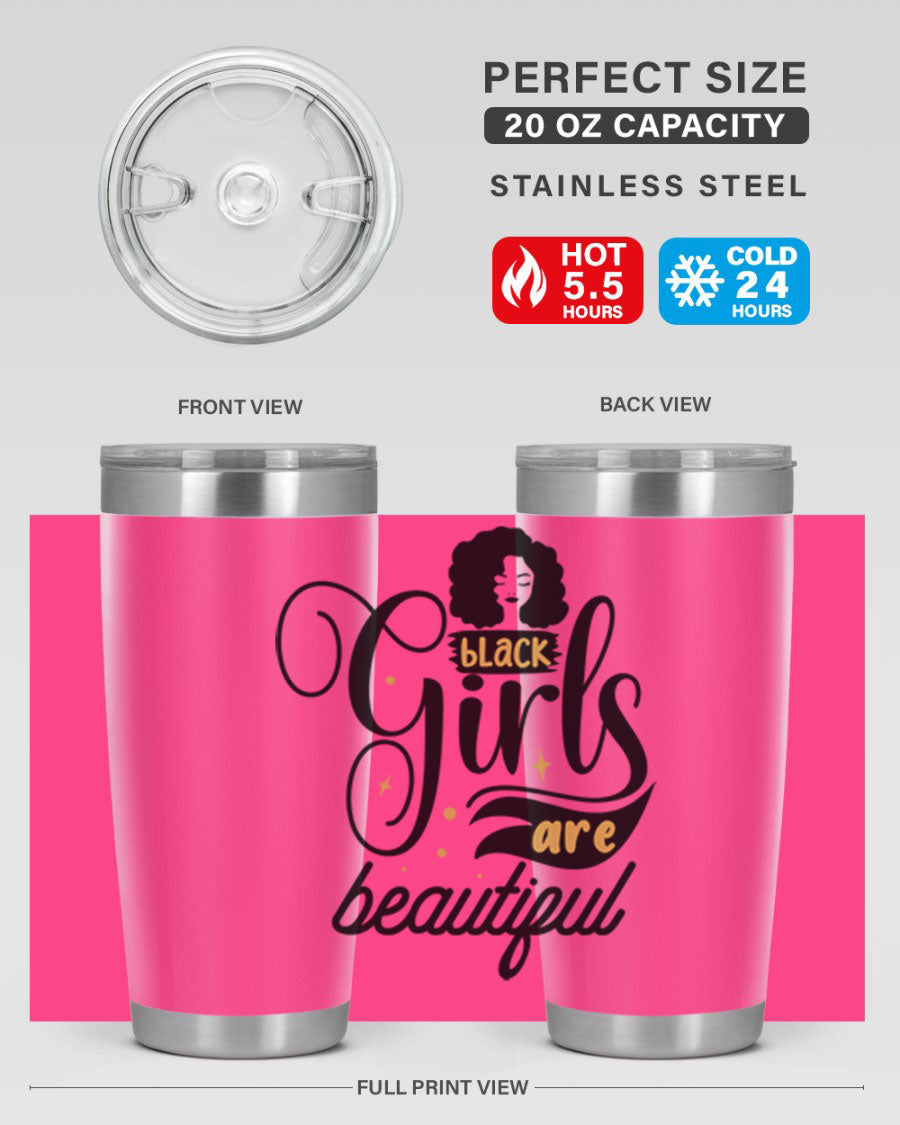 Black Girls Are Beautiful Style 58# Tumbler in stainless steel with vibrant design, perfect for hot and cold beverages.