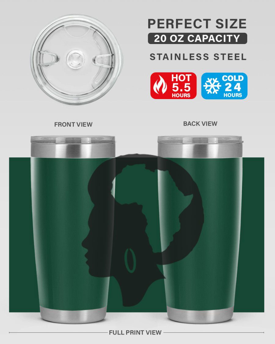 Black History Month Africa Coco and Banana 20oz and 30oz tumblers, featuring double wall vacuum stainless steel design with vibrant cultural prints.