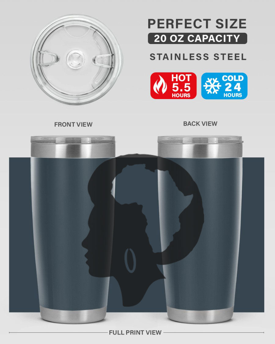 Black History Month Africa Coco and Banana 20oz and 30oz tumblers, featuring double wall vacuum stainless steel design with vibrant cultural prints.