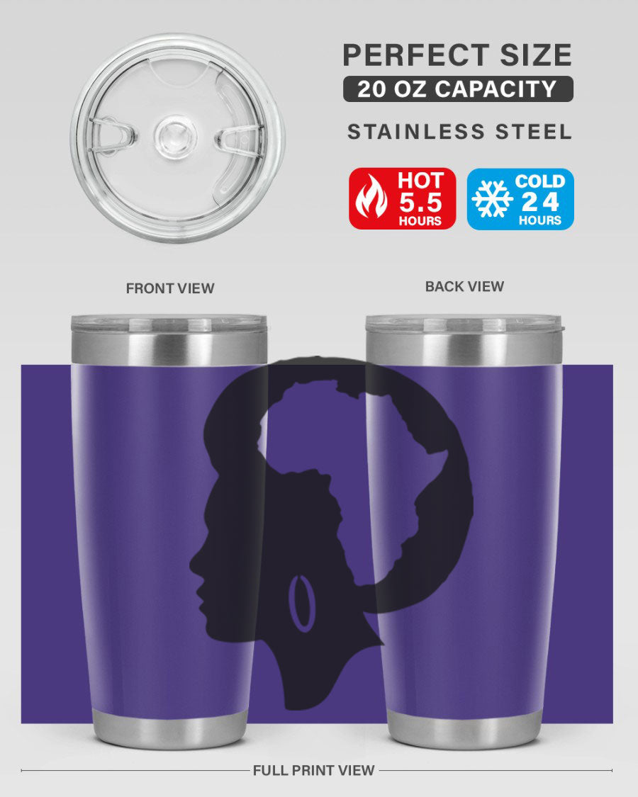 Black History Month Africa Coco and Banana 20oz and 30oz tumblers, featuring double wall vacuum stainless steel design with vibrant cultural prints.