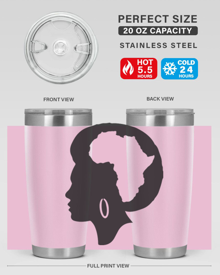Black History Month Africa Coco and Banana 20oz and 30oz tumblers, featuring double wall vacuum stainless steel design with vibrant cultural prints.
