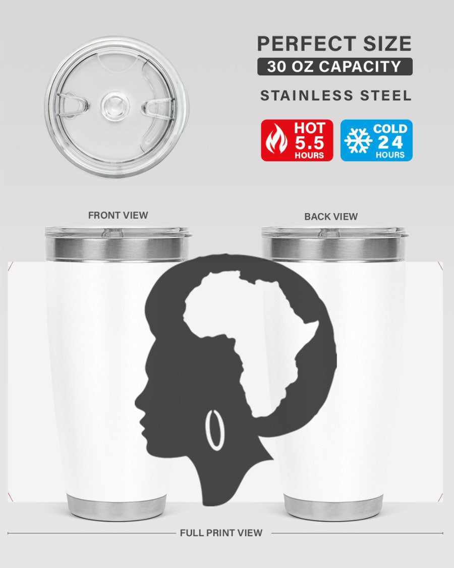 Black History Month Africa Coco and Banana 20oz and 30oz tumblers, featuring double wall vacuum stainless steel design with vibrant cultural prints.
