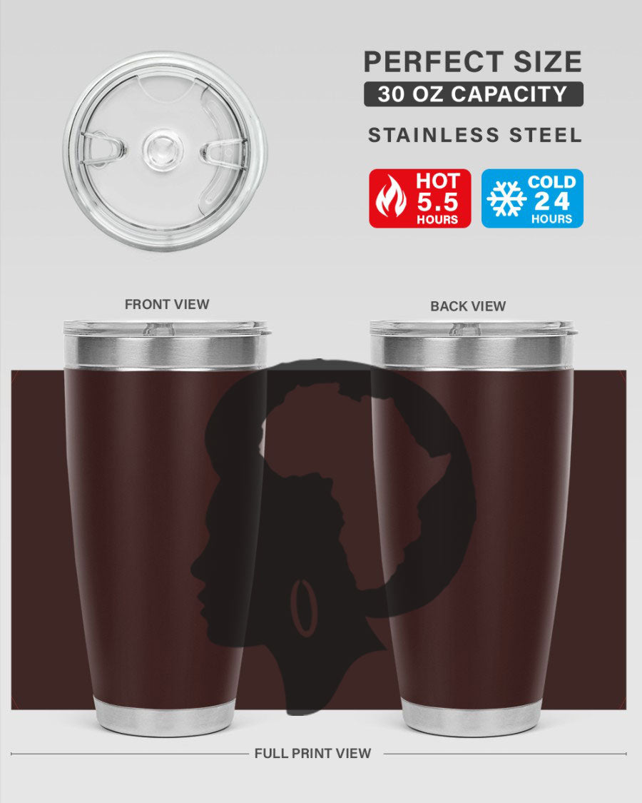 Black History Month Africa Coco and Banana 20oz and 30oz tumblers, featuring double wall vacuum stainless steel design with vibrant cultural prints.
