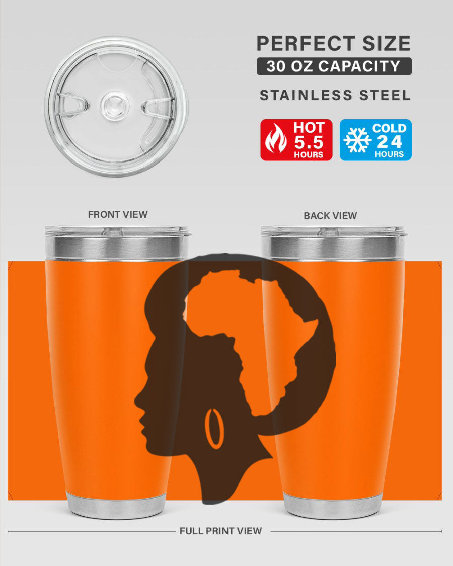 Black History Month Africa Coco and Banana 20oz and 30oz tumblers, featuring double wall vacuum stainless steel design with vibrant cultural prints.