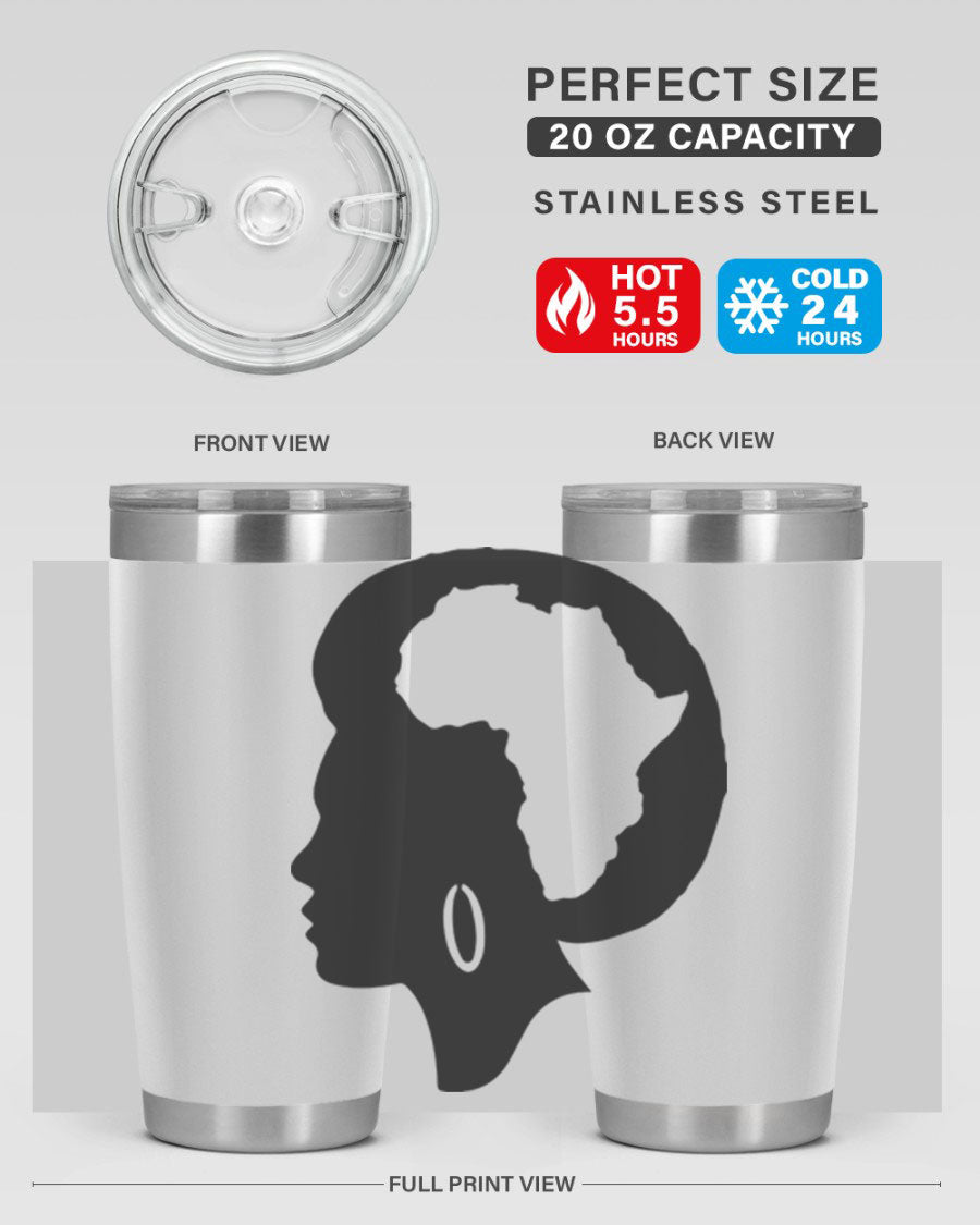 Black History Month Africa Coco and Banana 20oz and 30oz tumblers, featuring double wall vacuum stainless steel design with vibrant cultural prints.