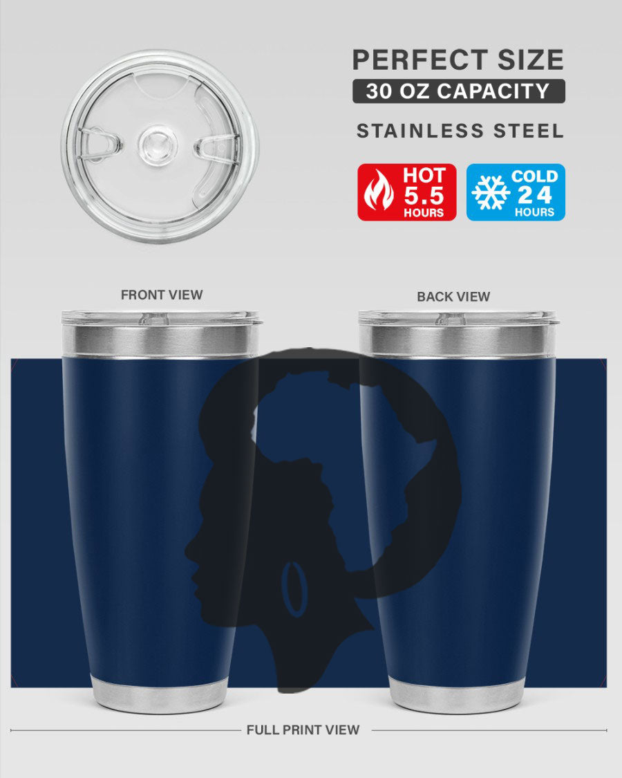 Black History Month Africa Coco and Banana 20oz and 30oz tumblers, featuring double wall vacuum stainless steel design with vibrant cultural prints.