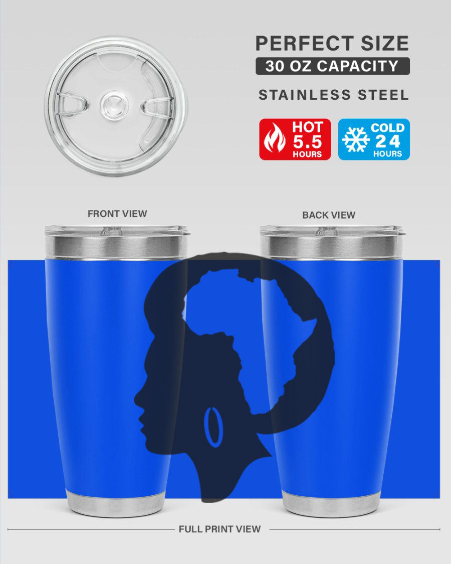 Black History Month Africa Coco and Banana 20oz and 30oz tumblers, featuring double wall vacuum stainless steel design with vibrant cultural prints.