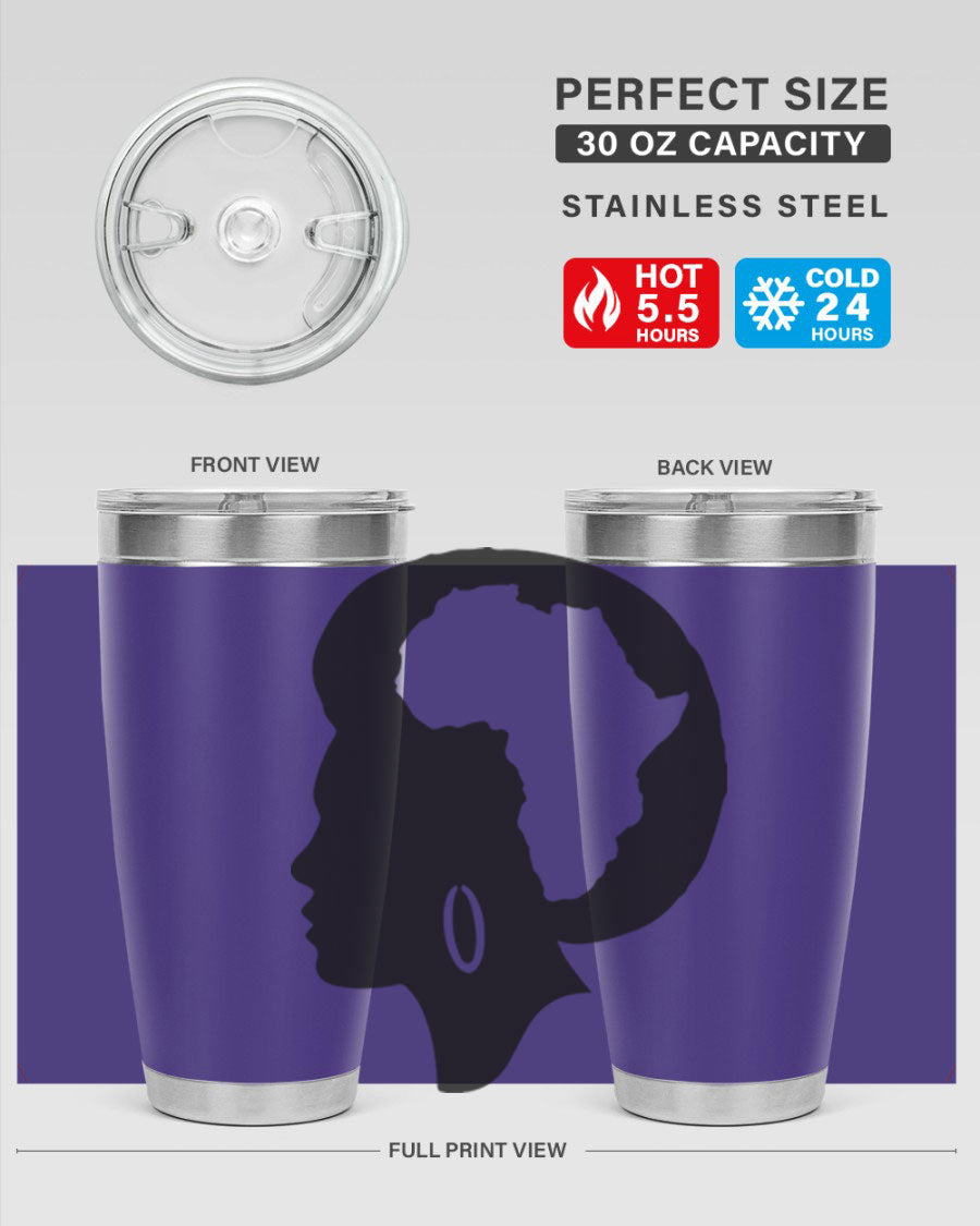 Black History Month Africa Coco and Banana 20oz and 30oz tumblers, featuring double wall vacuum stainless steel design with vibrant cultural prints.