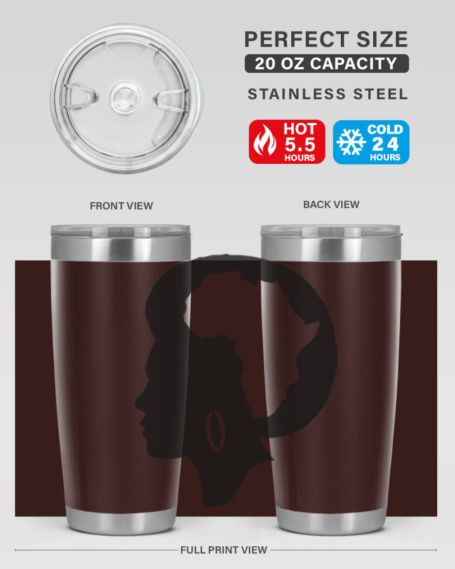 Black History Month Africa Coco and Banana 20oz and 30oz tumblers, featuring double wall vacuum stainless steel design with vibrant cultural prints.