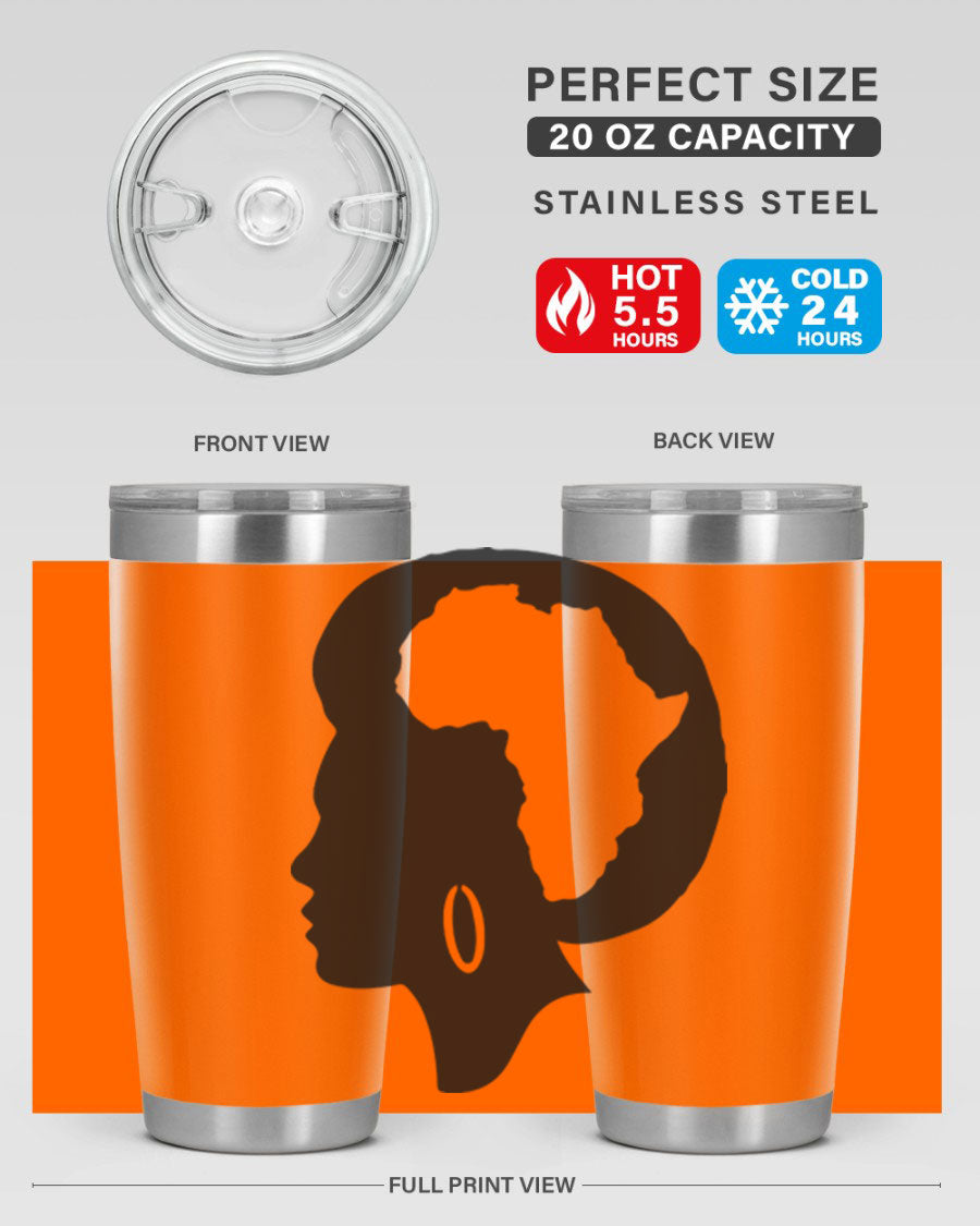Black History Month Africa Coco and Banana 20oz and 30oz tumblers, featuring double wall vacuum stainless steel design with vibrant cultural prints.