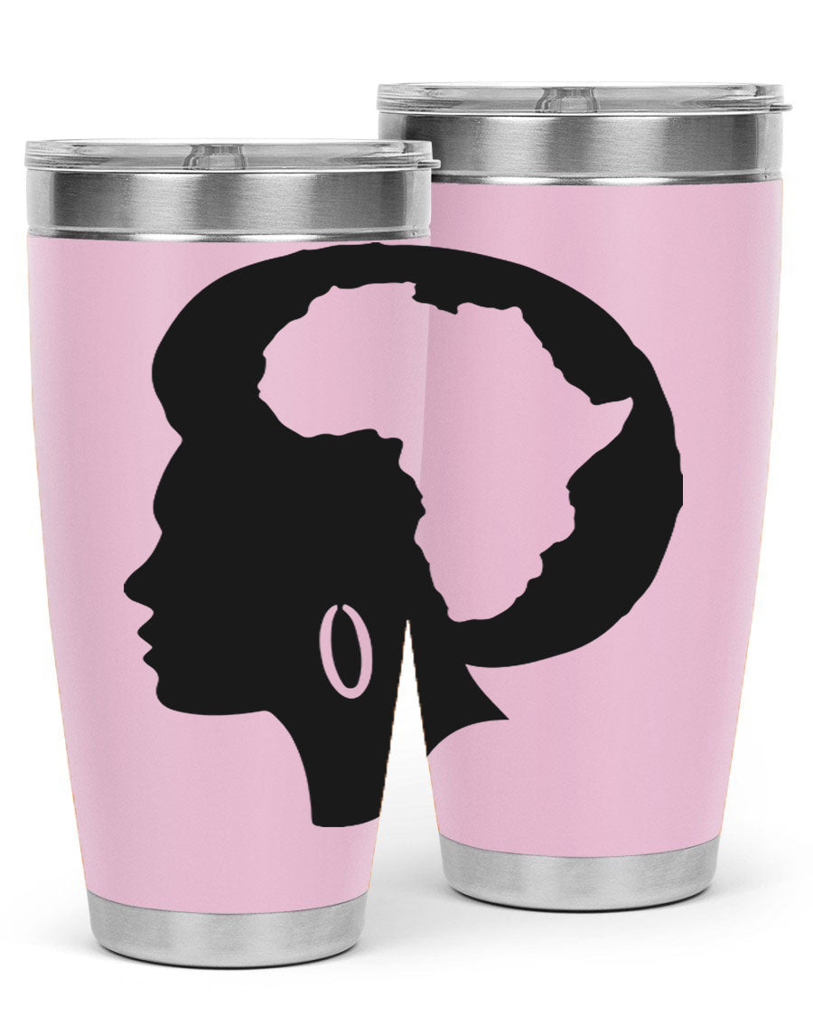 Black History Month Africa Coco and Banana 20oz and 30oz tumblers, featuring double wall vacuum stainless steel design with vibrant cultural prints.