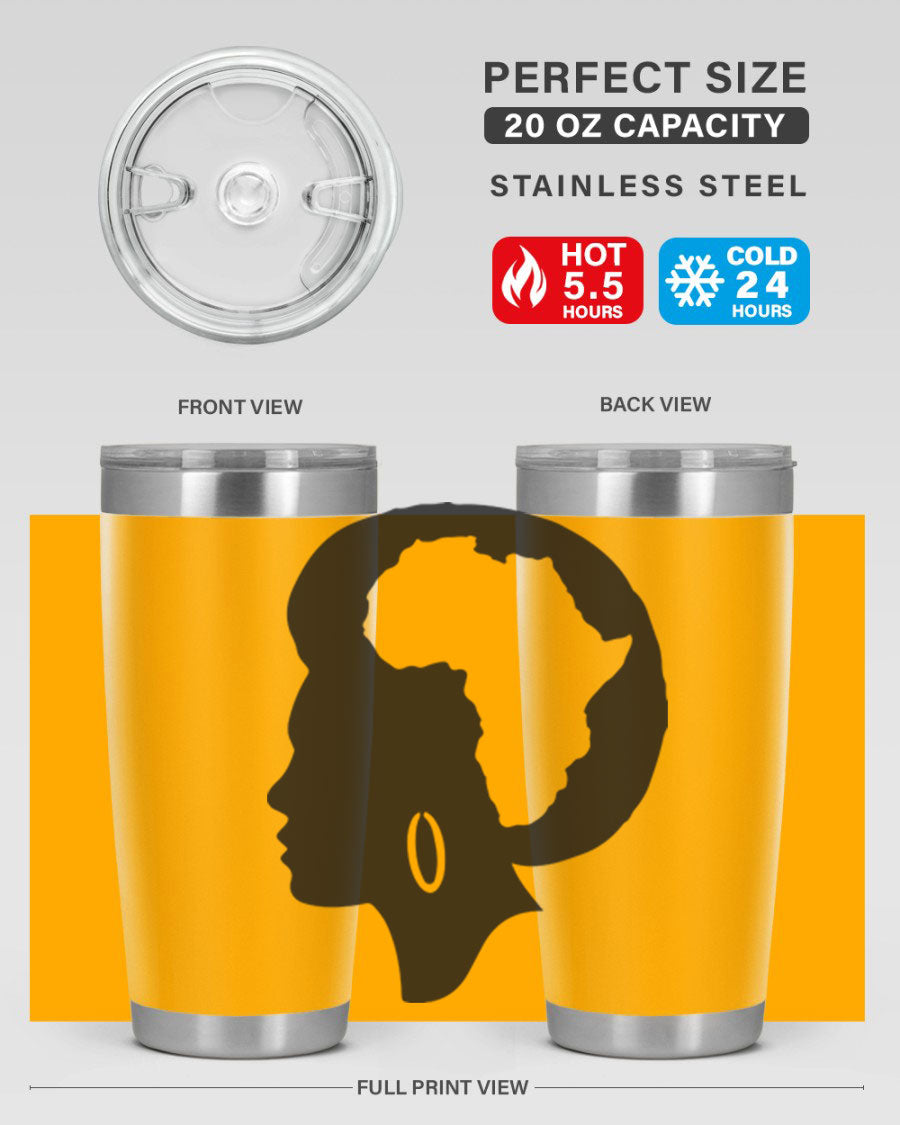Black History Month Africa Coco and Banana 20oz and 30oz tumblers, featuring double wall vacuum stainless steel design with vibrant cultural prints.