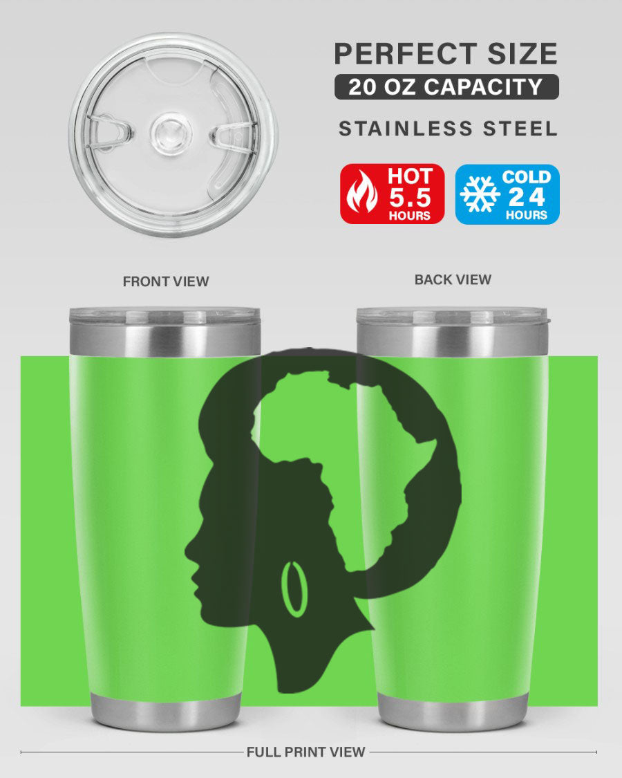 Black History Month Africa Coco and Banana 20oz and 30oz tumblers, featuring double wall vacuum stainless steel design with vibrant cultural prints.