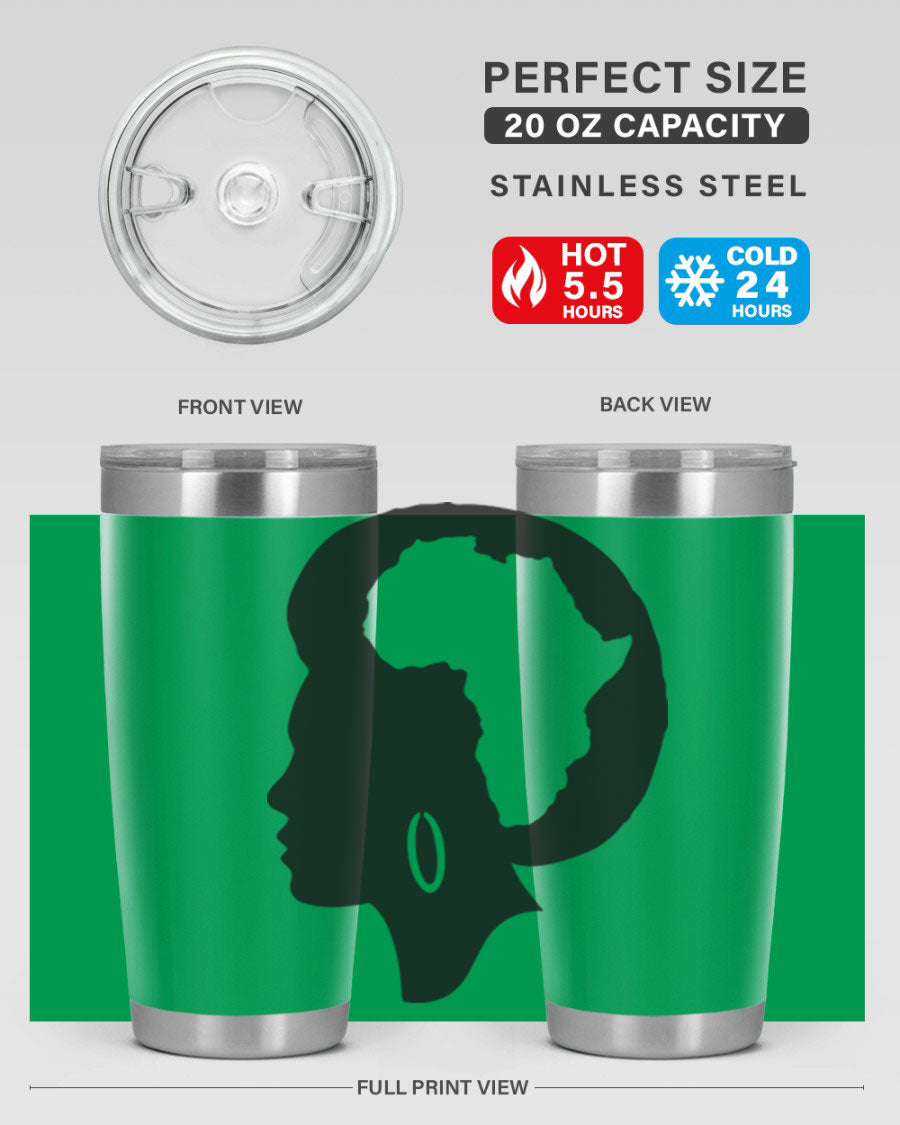 Black History Month Africa Coco and Banana 20oz and 30oz tumblers, featuring double wall vacuum stainless steel design with vibrant cultural prints.