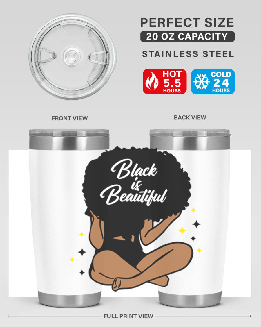 Black is Beautiful 14# Tumbler, 20oz, double wall vacuum stainless steel with a sleek black finish and drink-thru lid.
