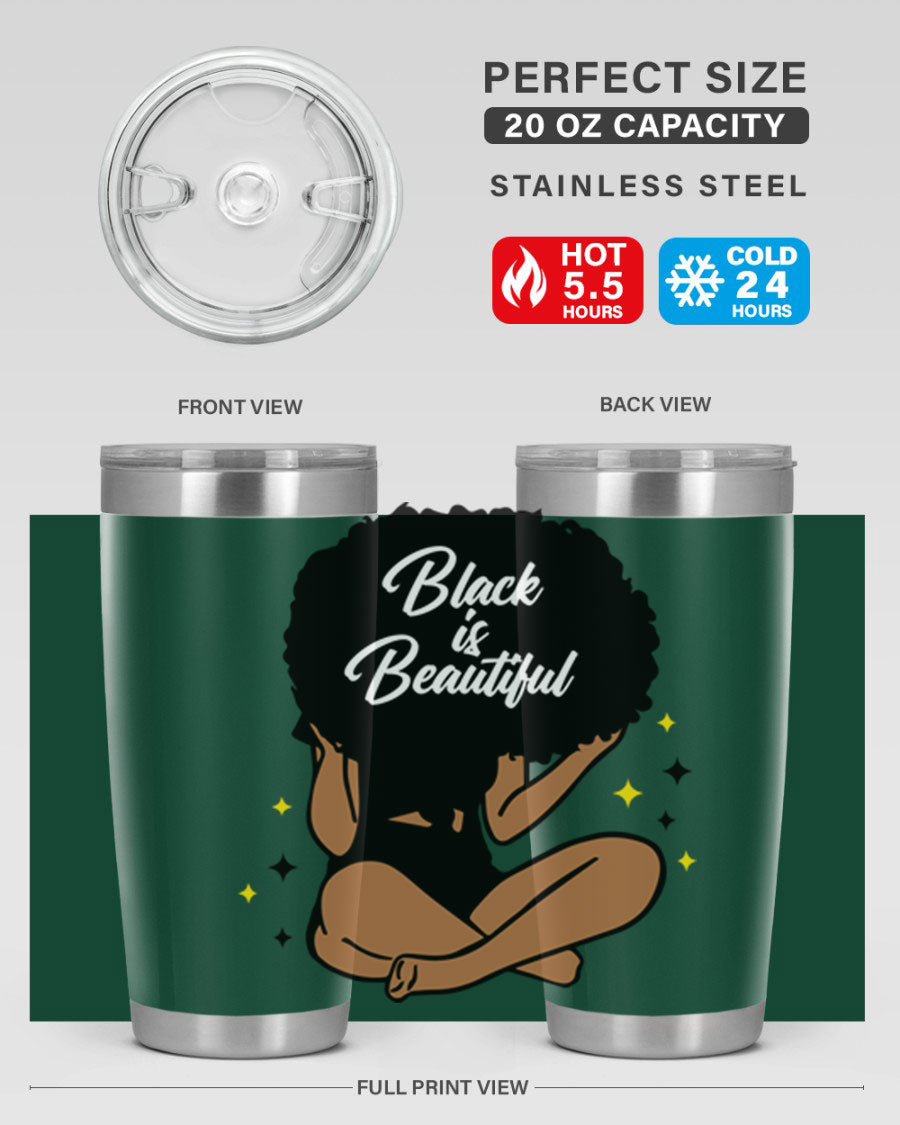 Black is Beautiful 14# Tumbler, 20oz, double wall vacuum stainless steel with a sleek black finish and drink-thru lid.
