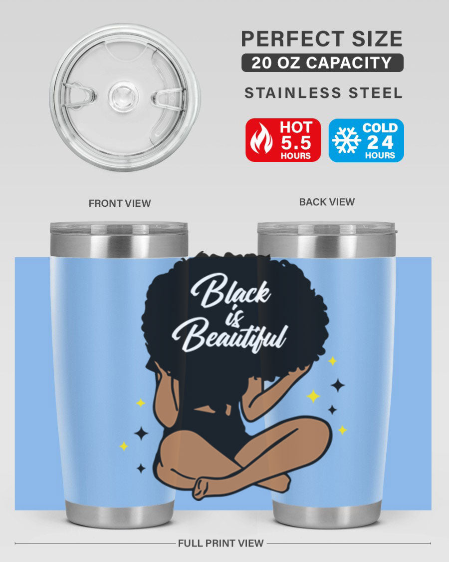 Black is Beautiful 14# Tumbler, 20oz, double wall vacuum stainless steel with a sleek black finish and drink-thru lid.
