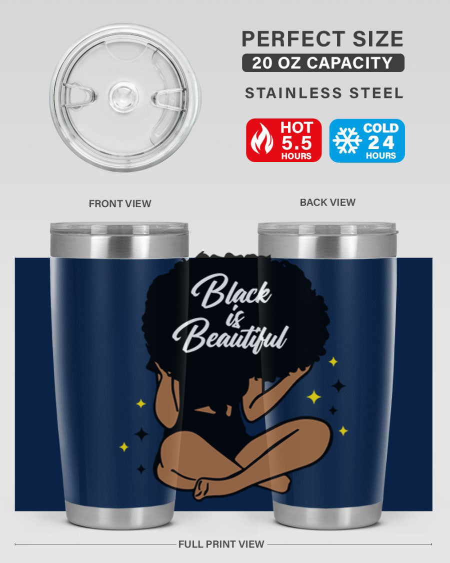 Black is Beautiful 14# Tumbler, 20oz, double wall vacuum stainless steel with a sleek black finish and drink-thru lid.