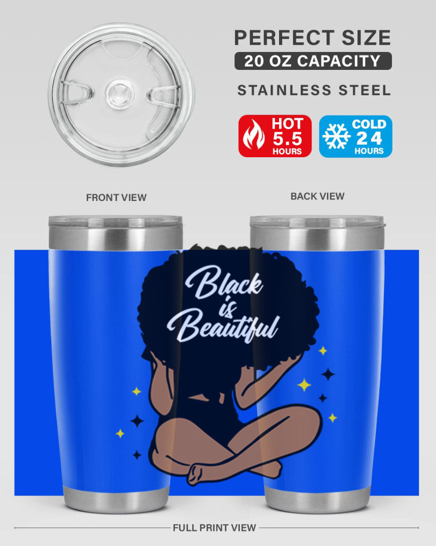 Black is Beautiful 14# Tumbler, 20oz, double wall vacuum stainless steel with a sleek black finish and drink-thru lid.