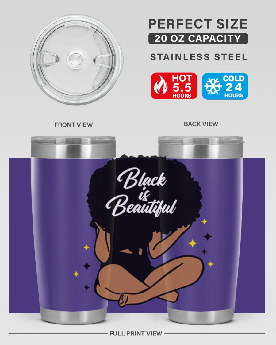 Black is Beautiful 14# Tumbler, 20oz, double wall vacuum stainless steel with a sleek black finish and drink-thru lid.