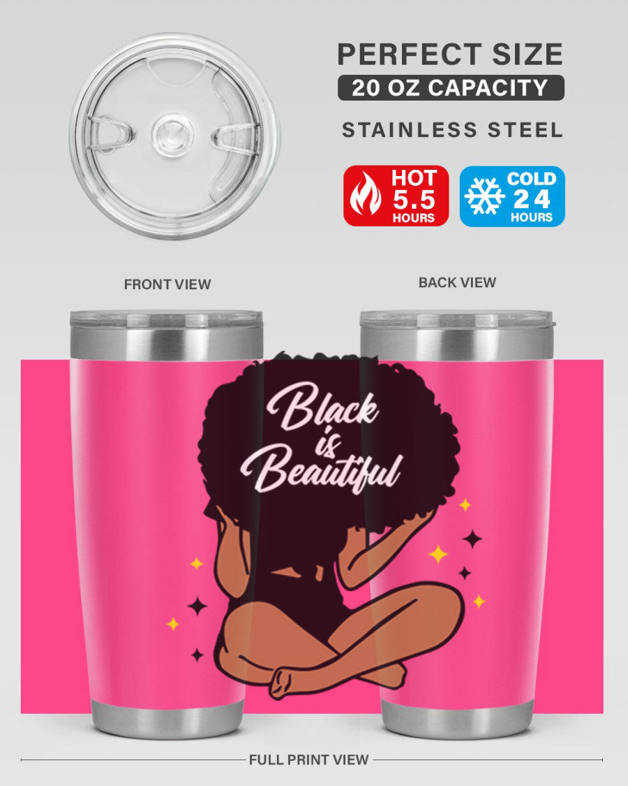Black is Beautiful 14# Tumbler, 20oz, double wall vacuum stainless steel with a sleek black finish and drink-thru lid.