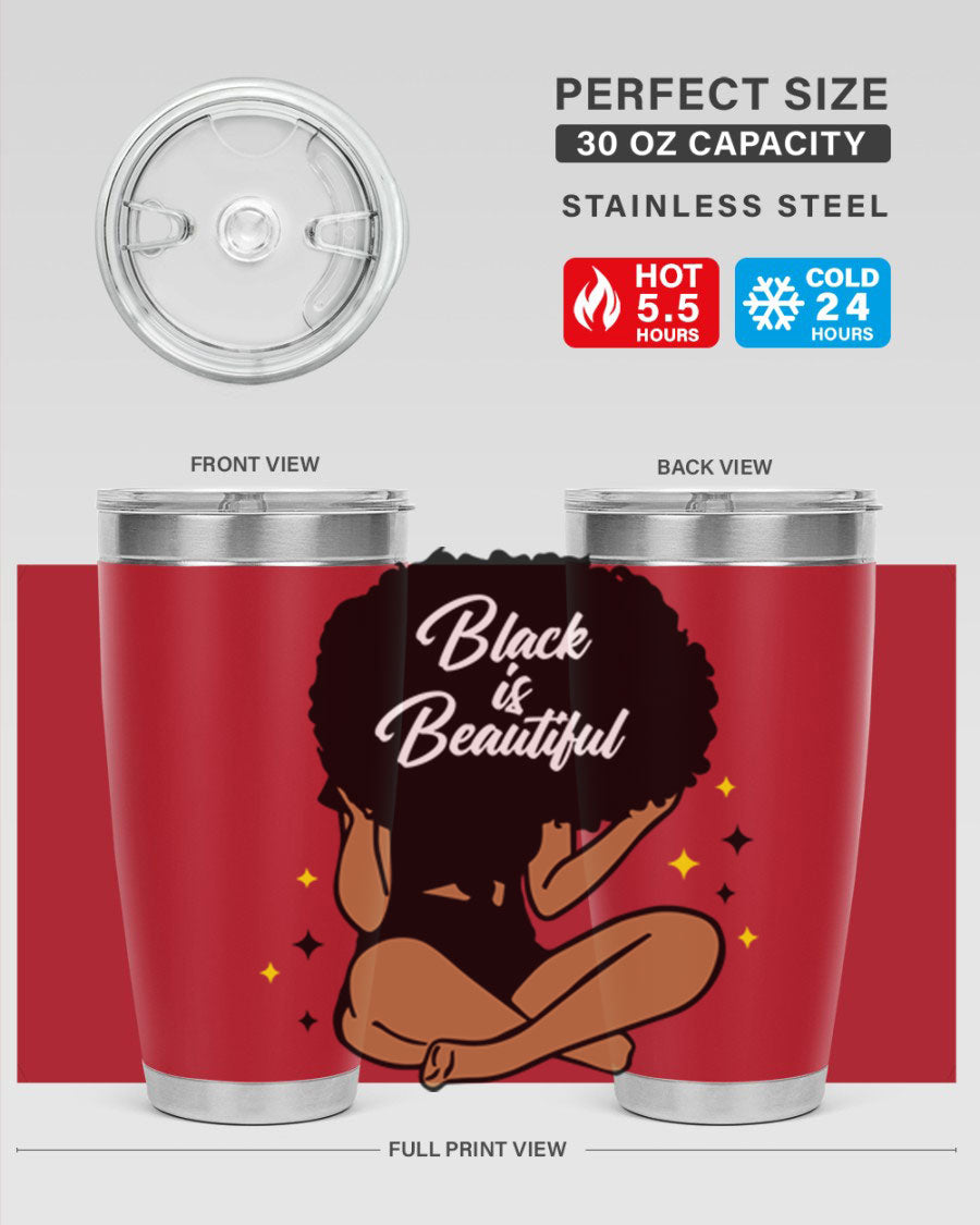 Black is Beautiful 14# Tumbler, 20oz, double wall vacuum stainless steel with a sleek black finish and drink-thru lid.