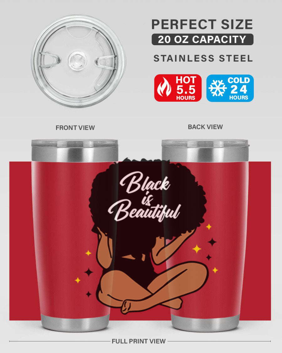 Black is Beautiful 14# Tumbler, 20oz, double wall vacuum stainless steel with a sleek black finish and drink-thru lid.