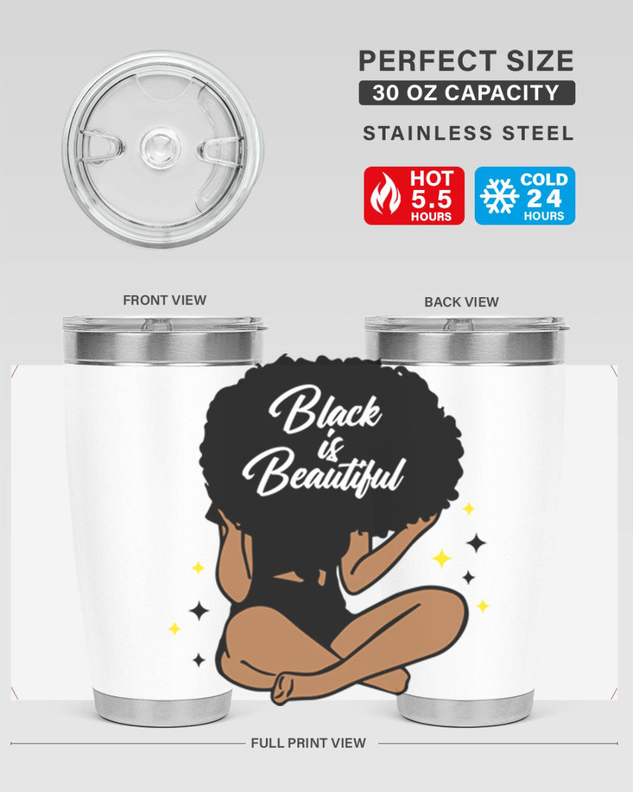 Black is Beautiful 14# Tumbler, 20oz, double wall vacuum stainless steel with a sleek black finish and drink-thru lid.