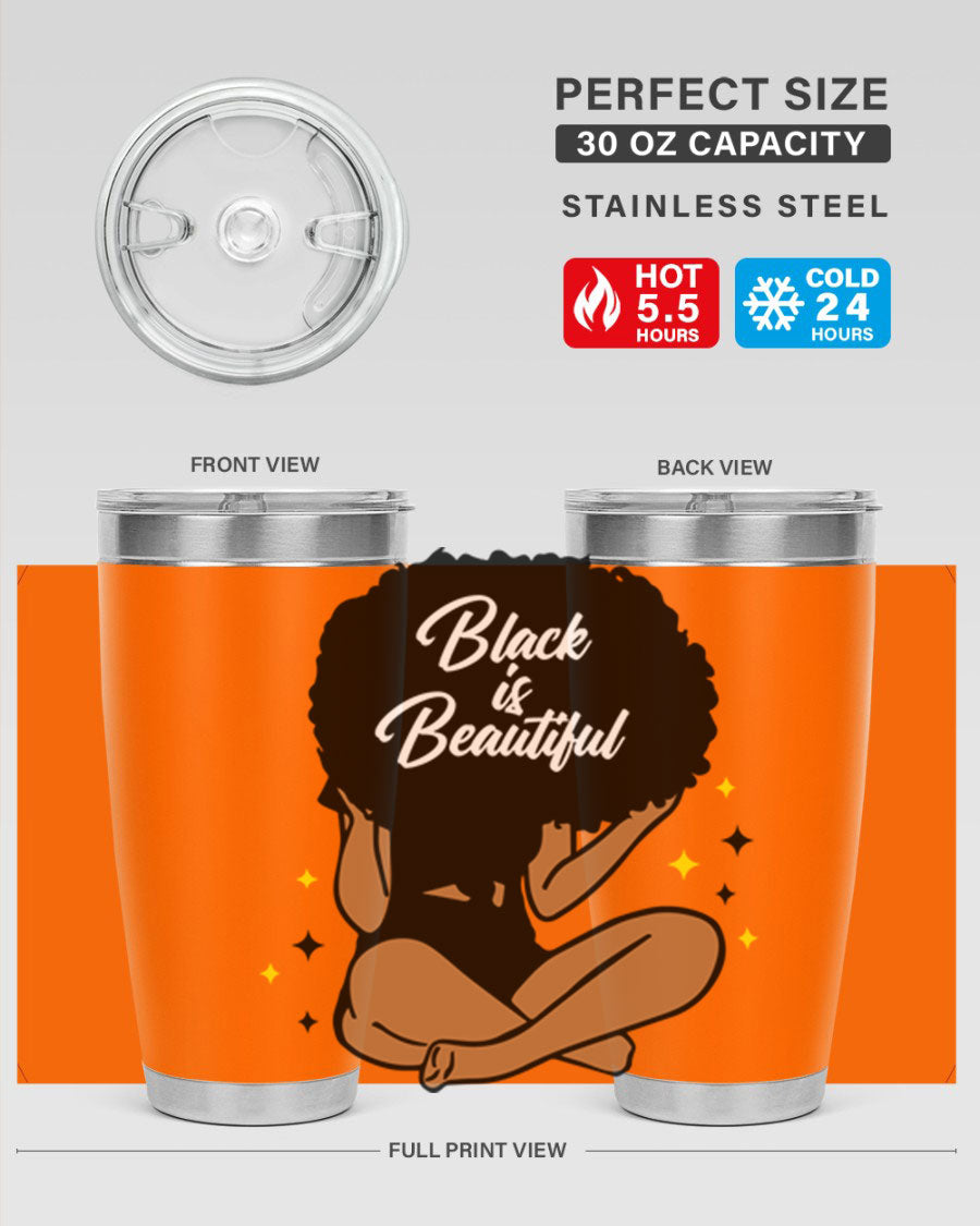 Black is Beautiful 14# Tumbler, 20oz, double wall vacuum stainless steel with a sleek black finish and drink-thru lid.