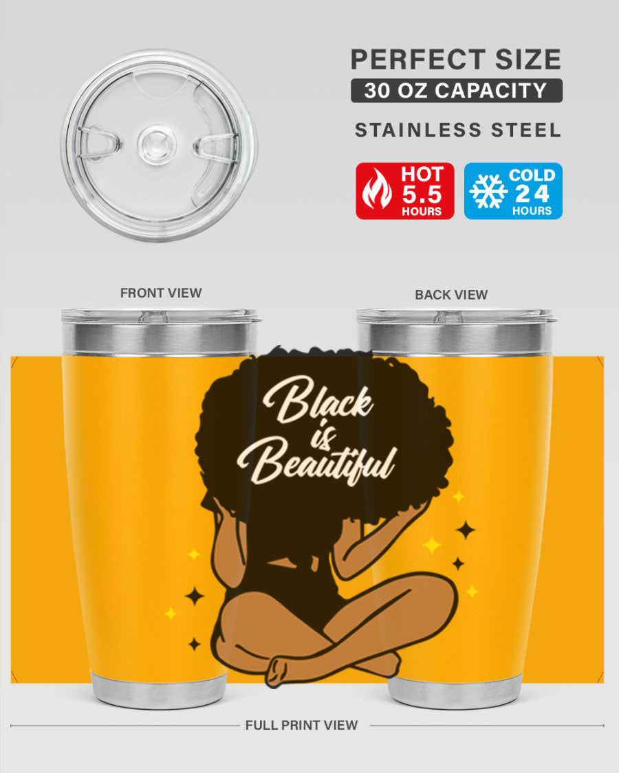 Black is Beautiful 14# Tumbler, 20oz, double wall vacuum stainless steel with a sleek black finish and drink-thru lid.