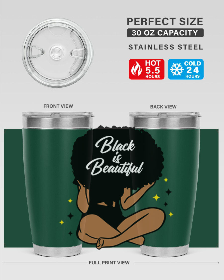 Black is Beautiful 14# Tumbler, 20oz, double wall vacuum stainless steel with a sleek black finish and drink-thru lid.