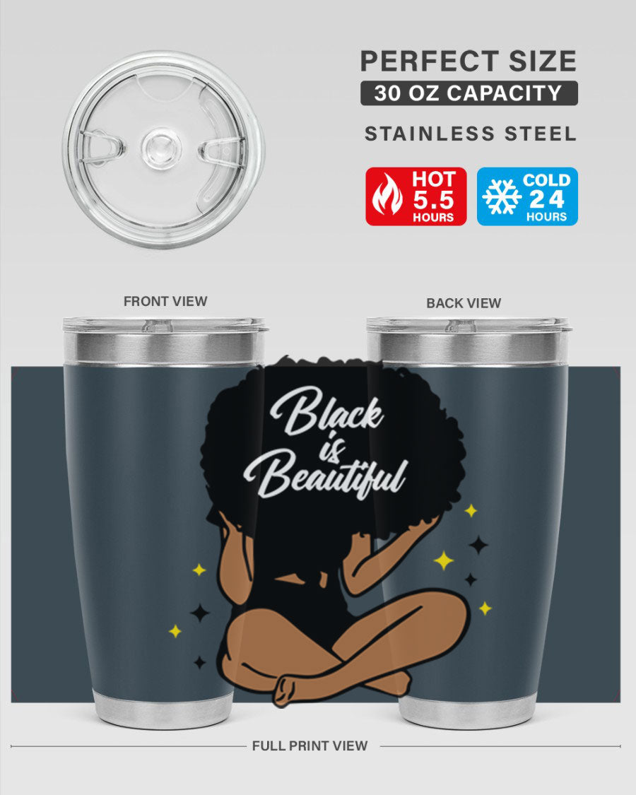 Black is Beautiful 14# Tumbler, 20oz, double wall vacuum stainless steel with a sleek black finish and drink-thru lid.