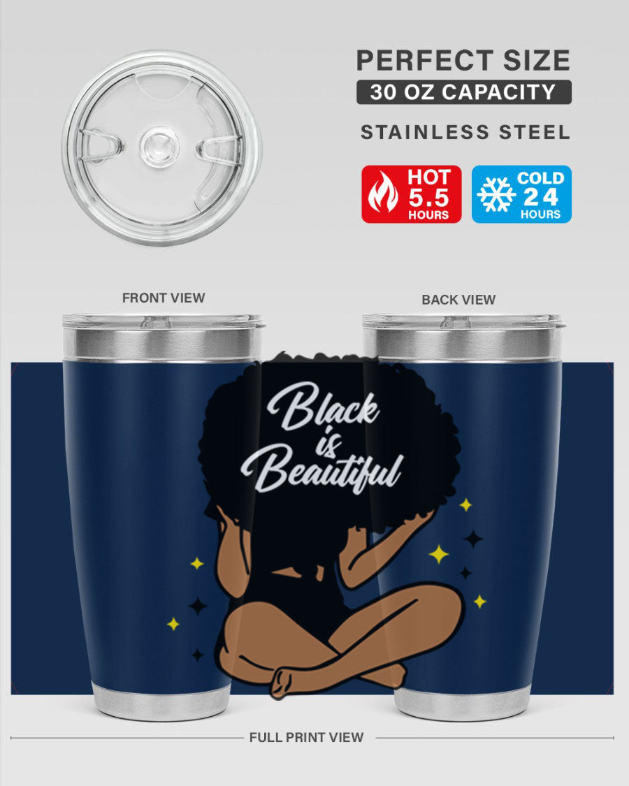 Black is Beautiful 14# Tumbler, 20oz, double wall vacuum stainless steel with a sleek black finish and drink-thru lid.