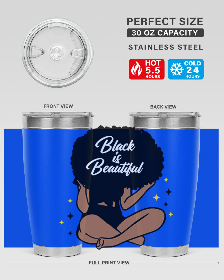 Black is Beautiful 14# Tumbler, 20oz, double wall vacuum stainless steel with a sleek black finish and drink-thru lid.