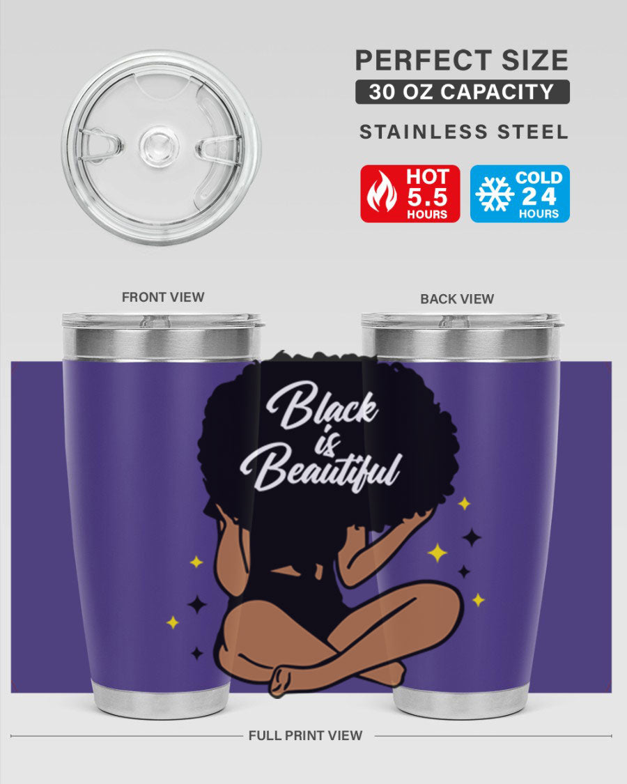 Black is Beautiful 14# Tumbler, 20oz, double wall vacuum stainless steel with a sleek black finish and drink-thru lid.