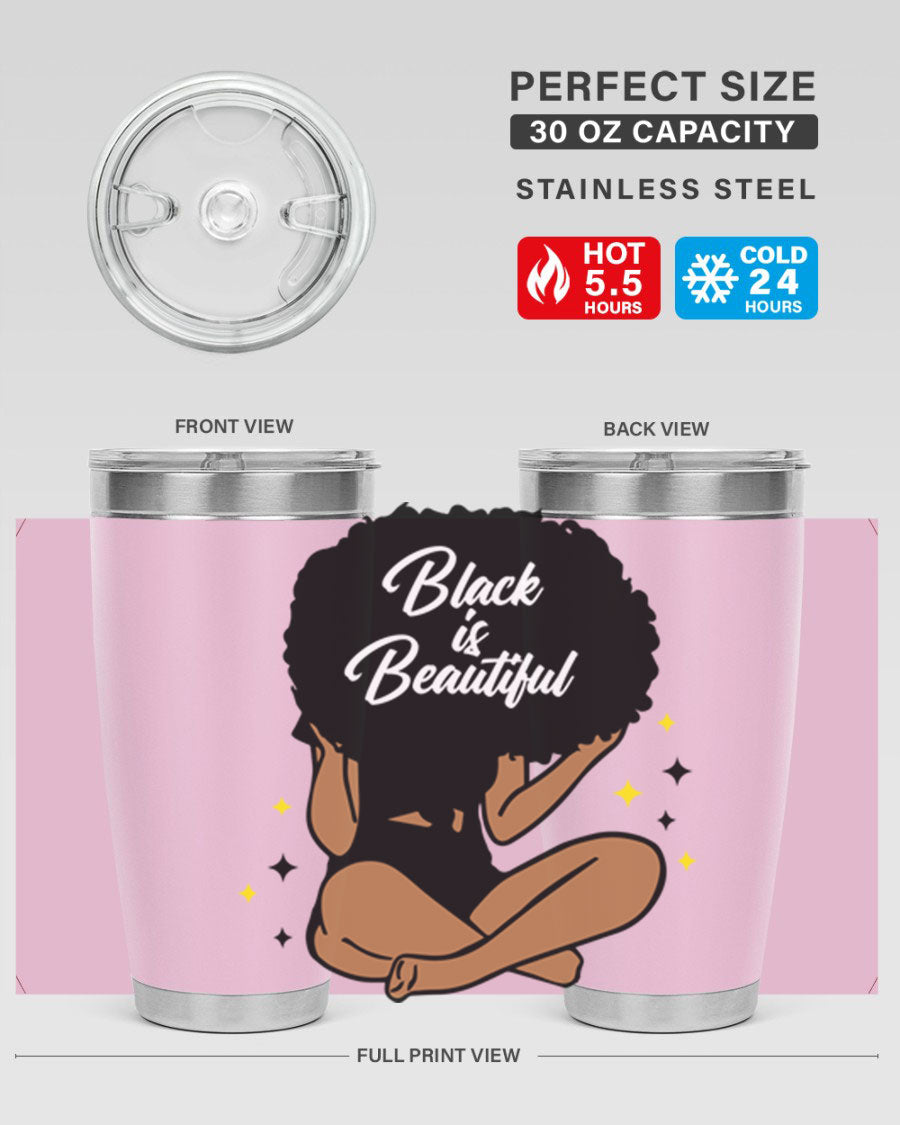 Black is Beautiful 14# Tumbler, 20oz, double wall vacuum stainless steel with a sleek black finish and drink-thru lid.