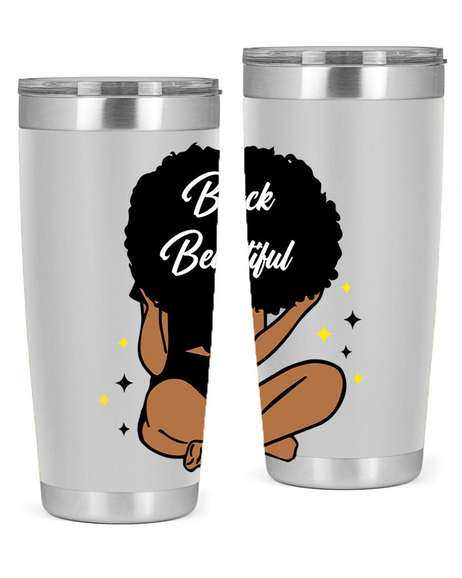 Black is Beautiful 14# Tumbler, 20oz, double wall vacuum stainless steel with a sleek black finish and drink-thru lid.