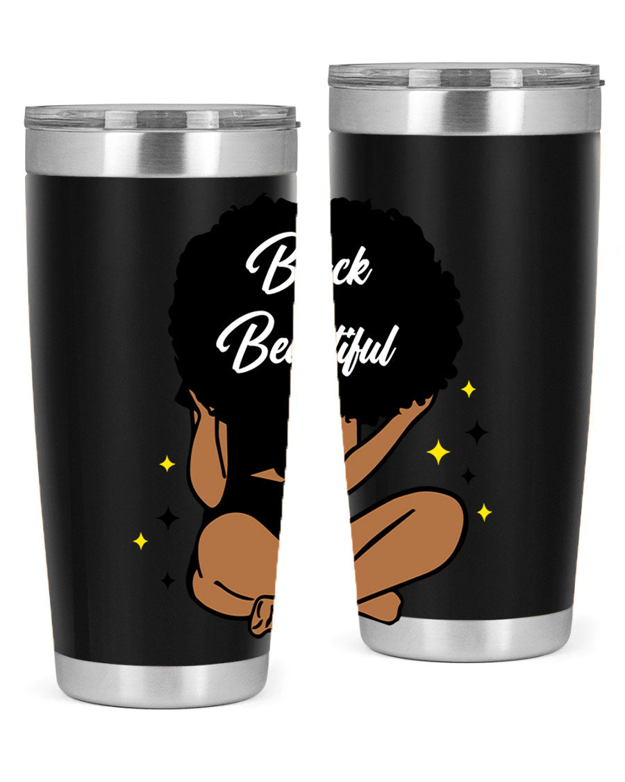 Black is Beautiful 14# Tumbler, 20oz, double wall vacuum stainless steel with a sleek black finish and drink-thru lid.