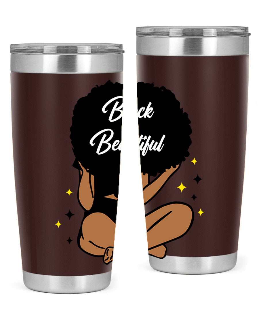 Black is Beautiful 14# Tumbler, 20oz, double wall vacuum stainless steel with a sleek black finish and drink-thru lid.