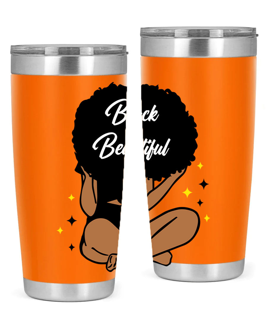 Black is Beautiful 14# Tumbler, 20oz, double wall vacuum stainless steel with a sleek black finish and drink-thru lid.