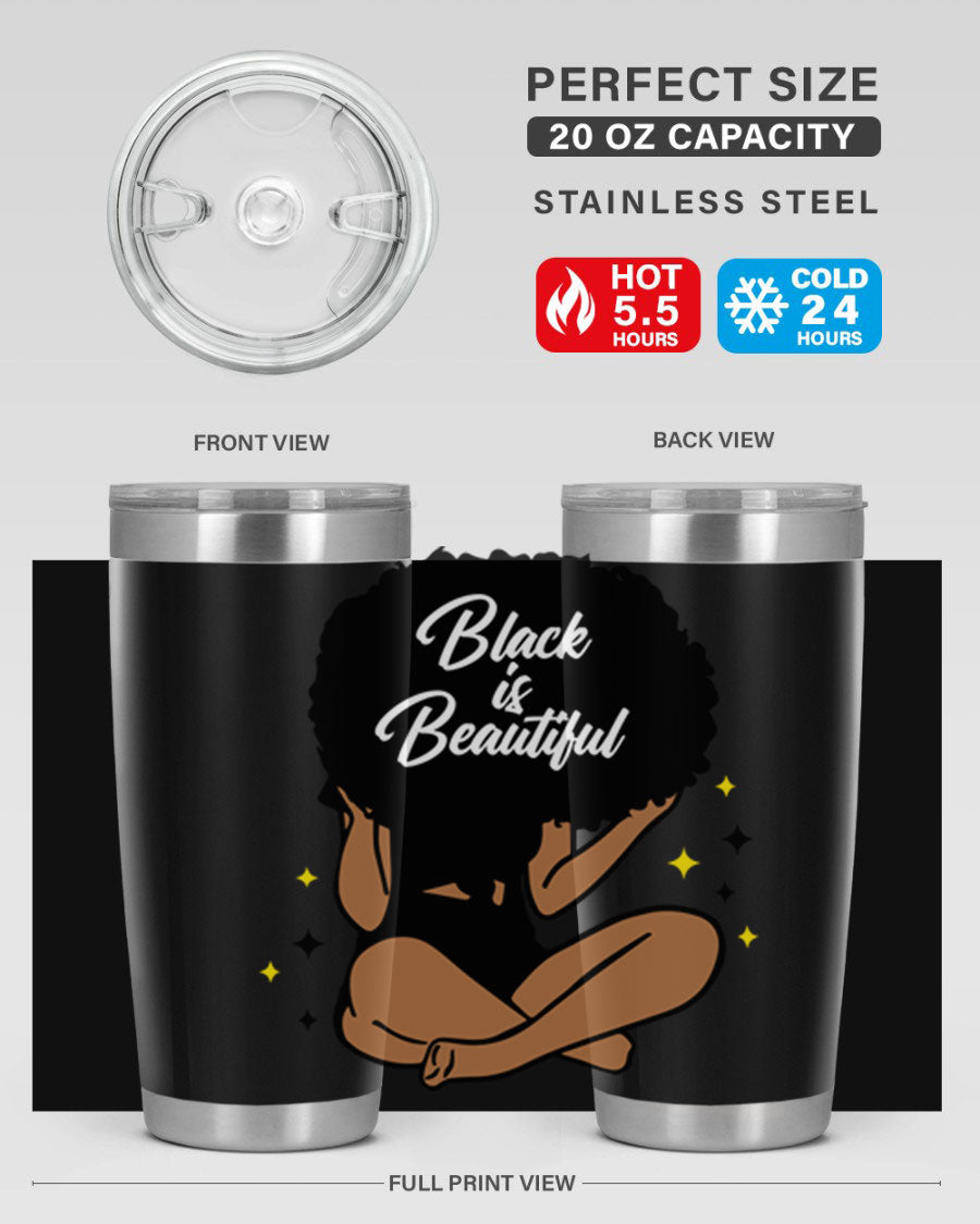 Black is Beautiful 14# Tumbler, 20oz, double wall vacuum stainless steel with a sleek black finish and drink-thru lid.
