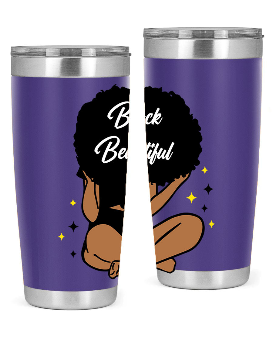 Black is Beautiful 14# Tumbler, 20oz, double wall vacuum stainless steel with a sleek black finish and drink-thru lid.