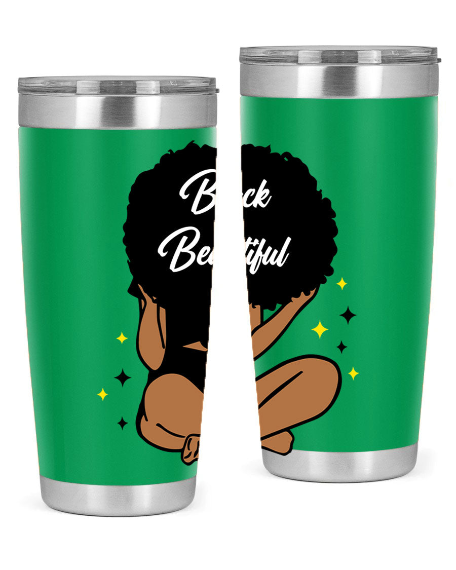 Black is Beautiful 14# Tumbler, 20oz, double wall vacuum stainless steel with a sleek black finish and drink-thru lid.