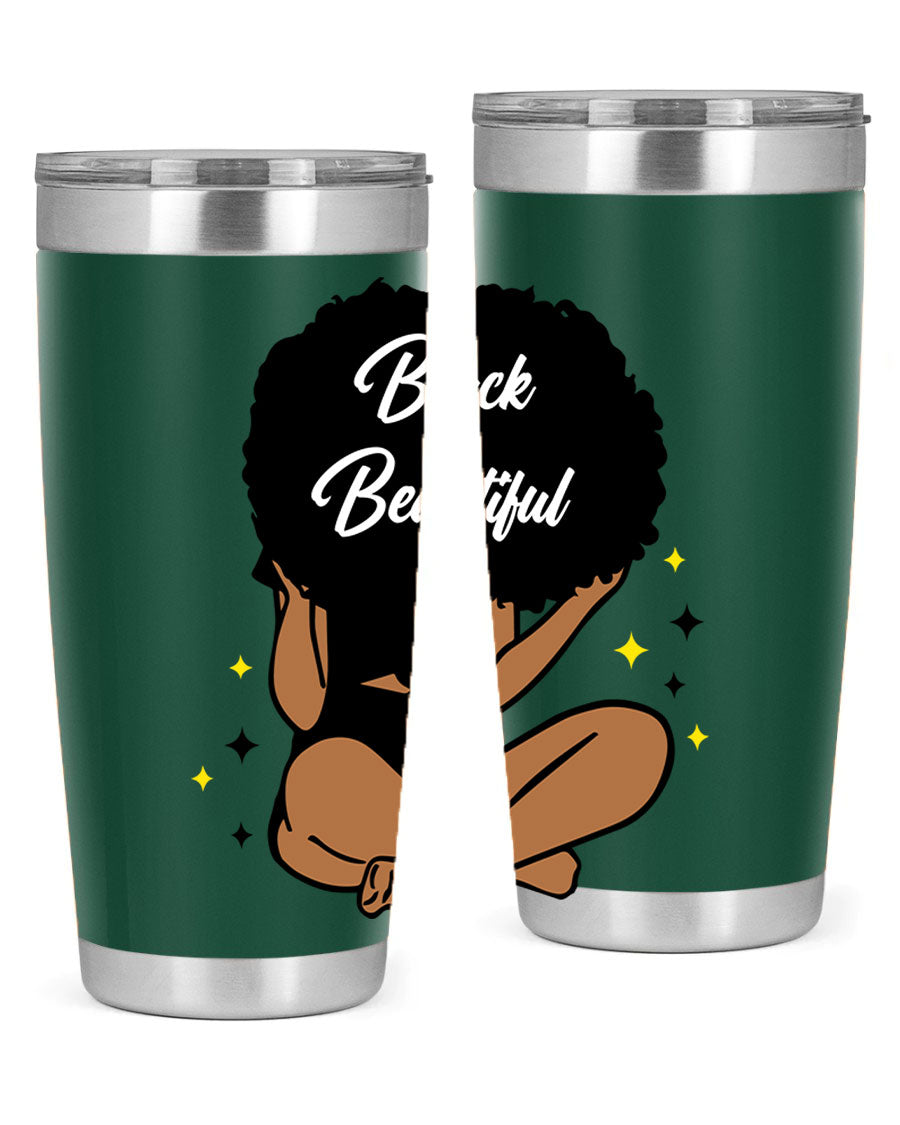 Black is Beautiful 14# Tumbler, 20oz, double wall vacuum stainless steel with a sleek black finish and drink-thru lid.