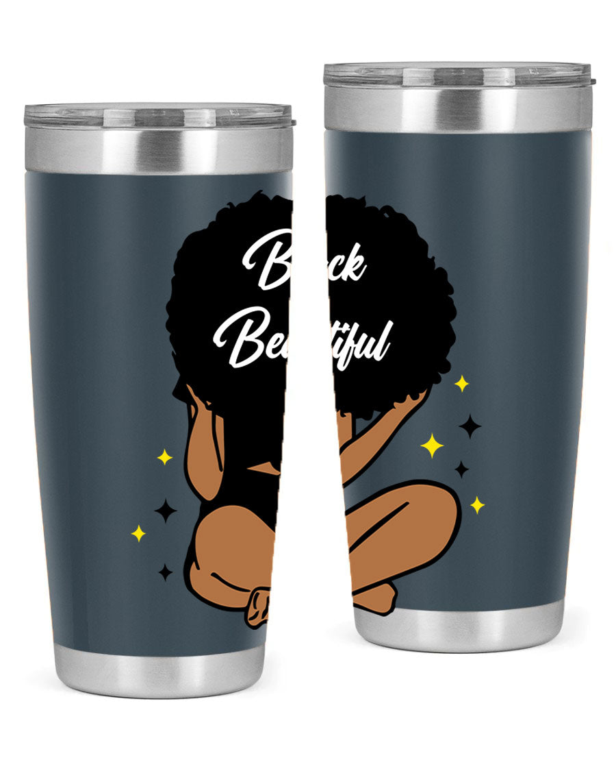 Black is Beautiful 14# Tumbler, 20oz, double wall vacuum stainless steel with a sleek black finish and drink-thru lid.