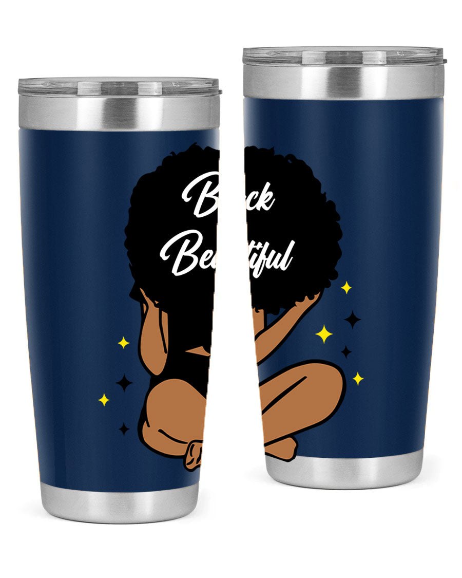 Black is Beautiful 14# Tumbler, 20oz, double wall vacuum stainless steel with a sleek black finish and drink-thru lid.