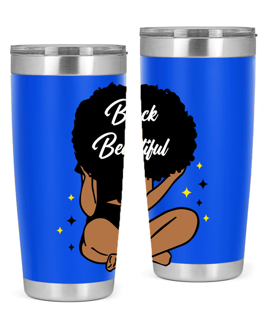 Black is Beautiful 14# Tumbler, 20oz, double wall vacuum stainless steel with a sleek black finish and drink-thru lid.