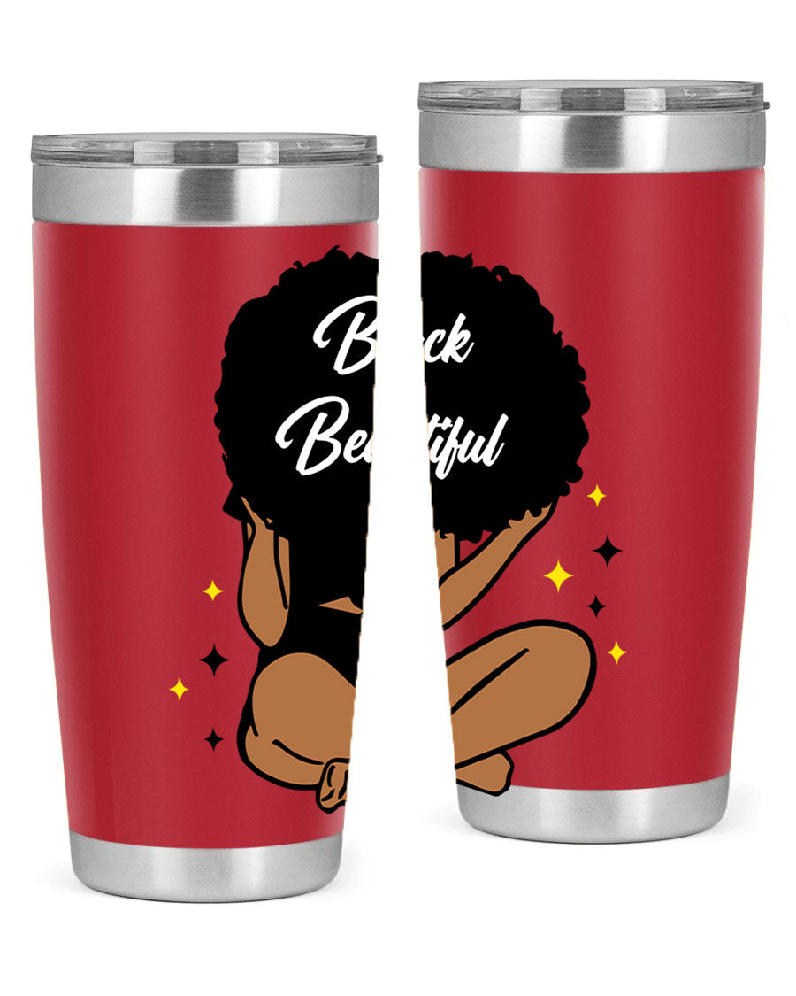 Black is Beautiful 14# Tumbler, 20oz, double wall vacuum stainless steel with a sleek black finish and drink-thru lid.