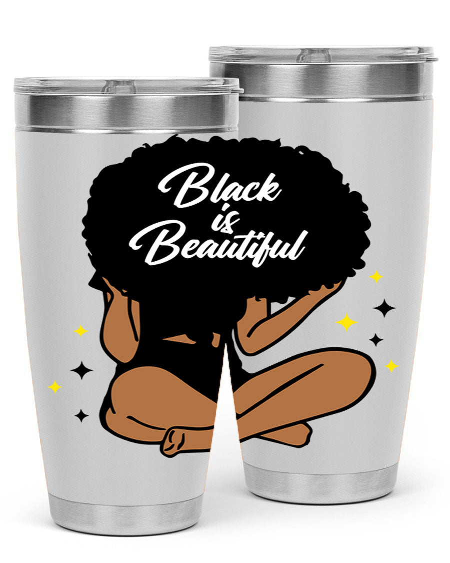 Black is Beautiful 14# Tumbler, 20oz, double wall vacuum stainless steel with a sleek black finish and drink-thru lid.